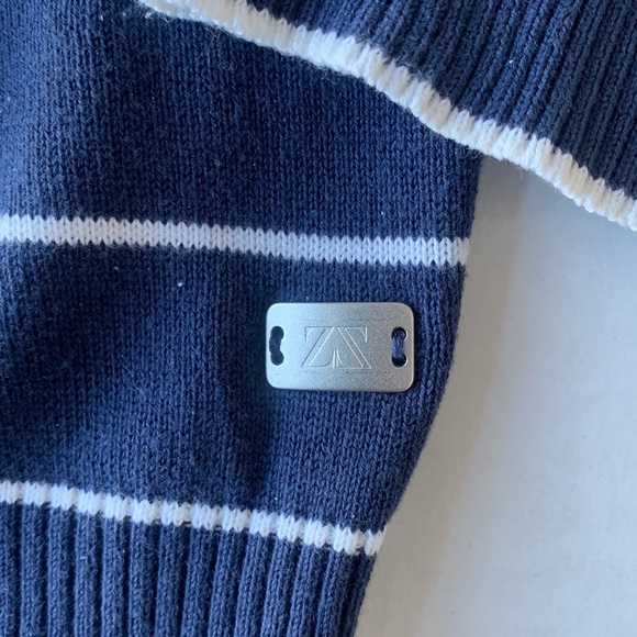 ERMENEGILDO ZEGNA - ZEGNA SPORT Navy & White Striped Sweater Quarter Zip Size L - Picture 5 of 14